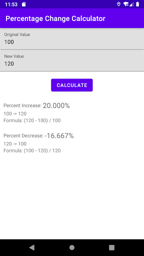 Android application Percentage Change Calculator screenshort