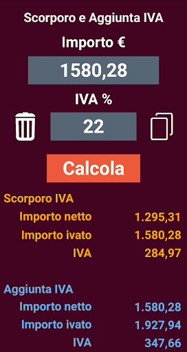 Android application Scorporo e aggiunta IVA screenshort