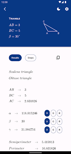 Triangle solver Screen 2