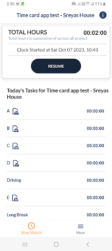 Linarc Timecard Screen 2