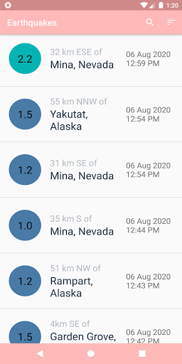 Android application Earthquakes screenshort