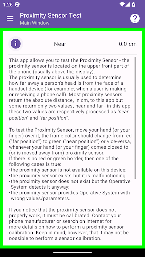 Proximity Sensor Test Screen 2