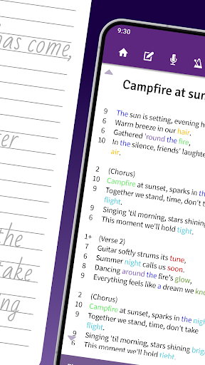 Screenshot of Lyrics Notepad - Song Writing