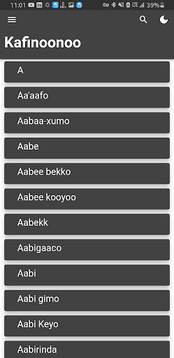Kafinoonoo Dictionary Screen 2