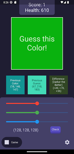 ChromaGuesser: Practice RGB! Screen 3
