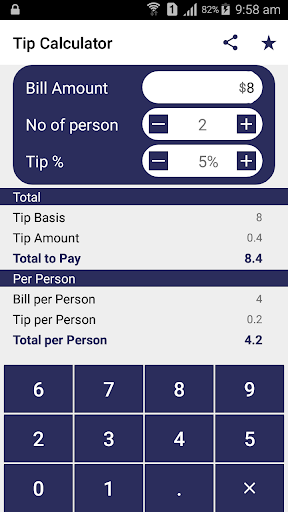 Android application Tip Calculator screenshort