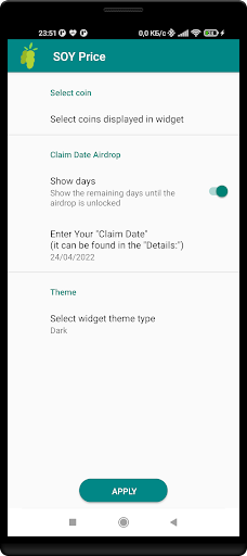 SOY Price Widget Screen 3