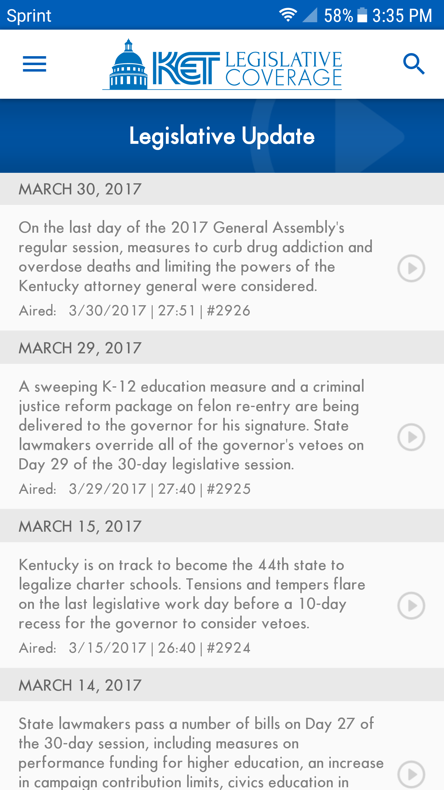 Android application KET - Legislative Coverage screenshort