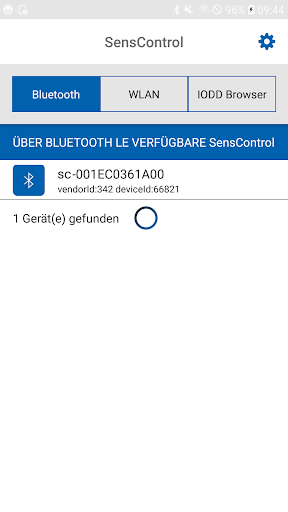 Android application SensControl by Baumer screenshort
