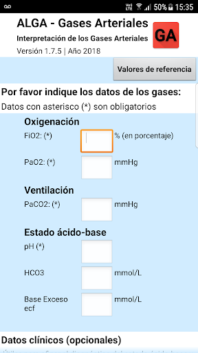 Android application ALGA - Gases Arteriales screenshort