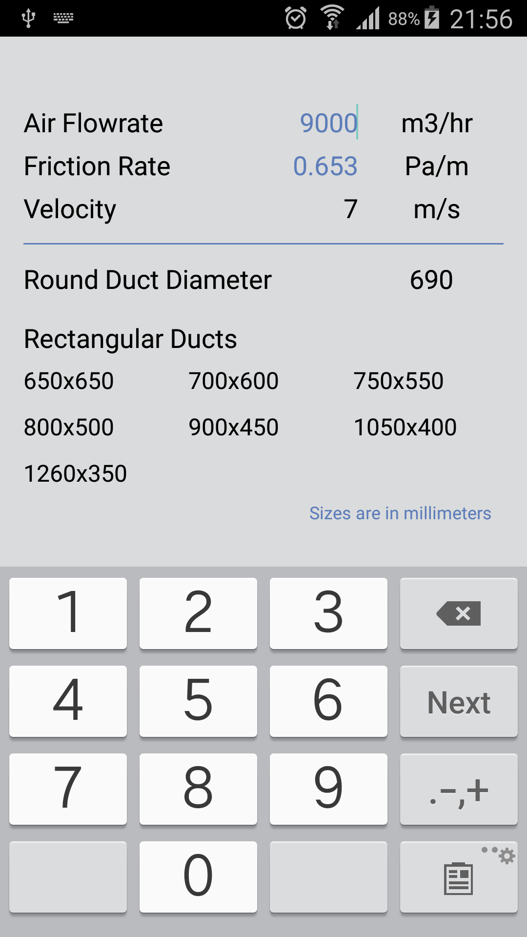 Android application Ductulator screenshort