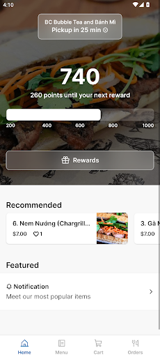 Android application BC Bubble Tea and Bánh Mì screenshort