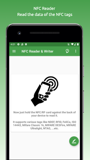 Android application NFC/RF Reader and Writer screenshort