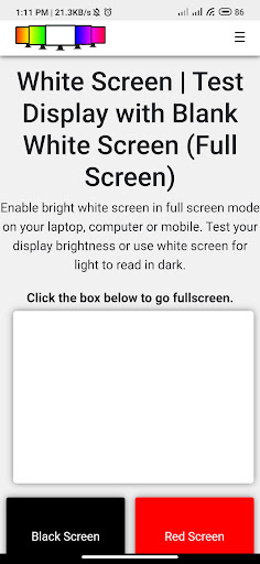 Android application White Screen Test (Fullscreen) screenshort
