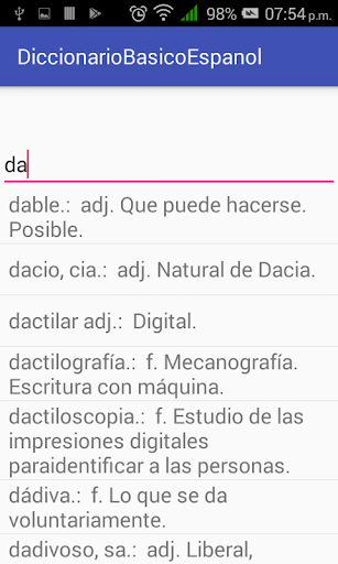 Android application Diccionario screenshort