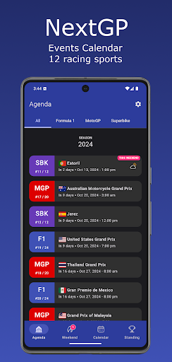 Screenshot of NextGP | Calendar F1 MotoGP …