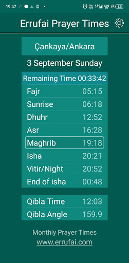 Android application Errufai Namaz Vakitleri screenshort
