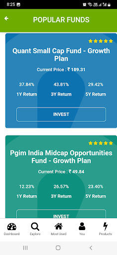 Easy Mutual funds Screen 2