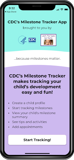 Android application CDC Milestone Tracker screenshort