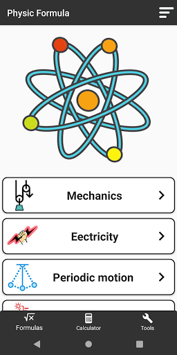 Physic Formulas and Calculator Screen 2