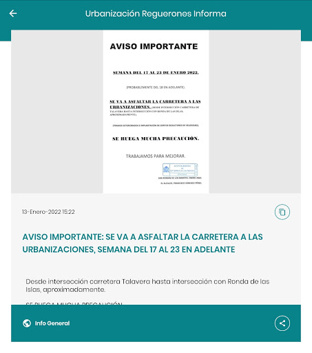 Urb. Reguerones Informa Screen 3