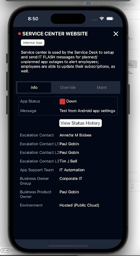 Screenshot of Application Health