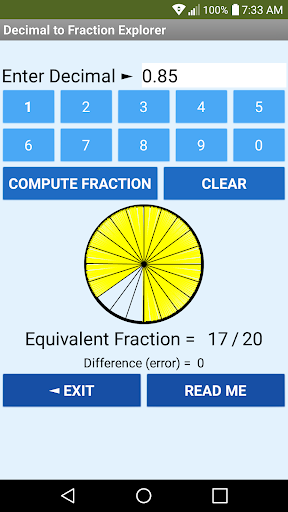 Android application Decimal to Fraction Explorer screenshort