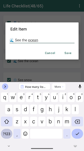 Life Checklist Screen 3