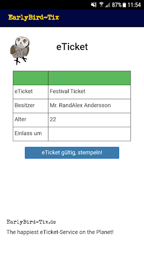 EarlyBirdTix eTicket Scanner Screen 2