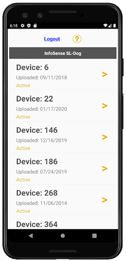 InfoSense SL-DOG Mobile App Screen 2