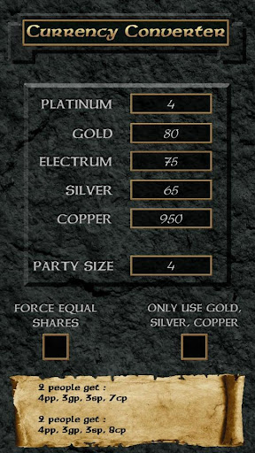 D&D Coin Converter Screen 2
