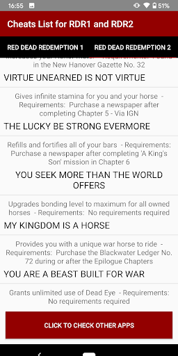 Cheats List for RDR1 and RDR2 Screen 2