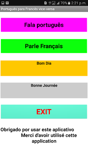 Android application Portuguese to French screenshort