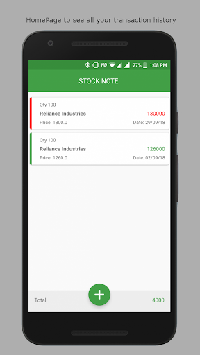 Stock Note (Transaction Saver) Screen 2