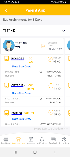 KAL Transport Parent App Screen 2