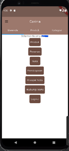 Android application Carina Online shop screenshort