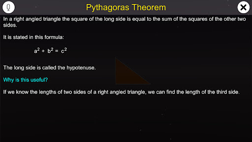 Android application Pythagoras Theorem screenshort
