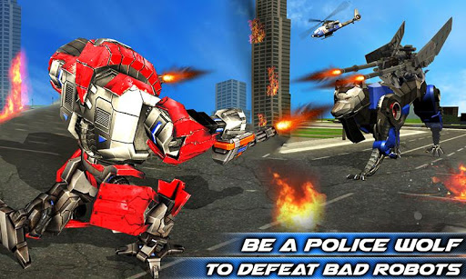 Android application Wolf Robot Police Copter Games screenshort