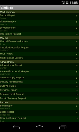 Battle Procedure Aide Memoire Screen 3