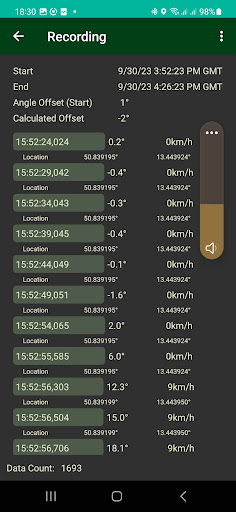 Motorcycle Lean Angle Recorder Screen 3