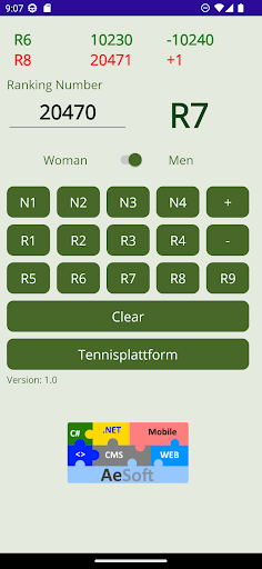 Android application Tennis Ranking Calculator screenshort