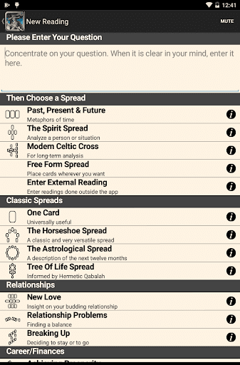 Screenshot of Mystical Tarot