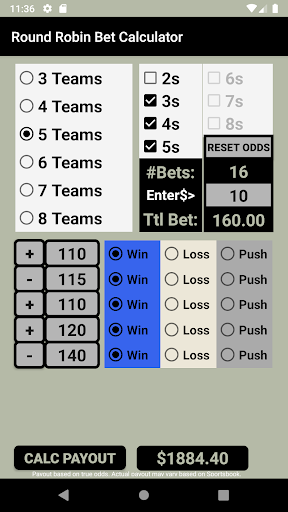 Round Robin Bet Calculator