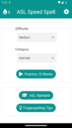 Android application ASL Speed Spell screenshort