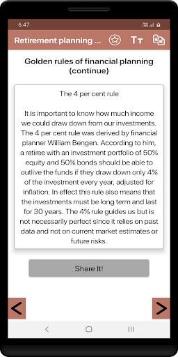 Retirement planning guide Screen 3