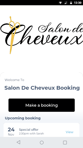 Android application Salon De Cheveux Booking screenshort