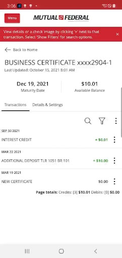 Mutual Federal Digital Banking Screen 3