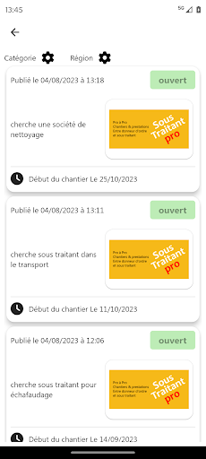 Android application Sous traitant screenshort