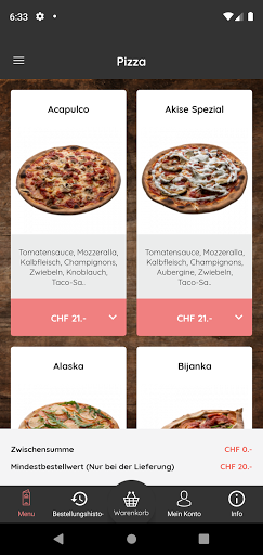 Android application Pinocchio Pizza screenshort