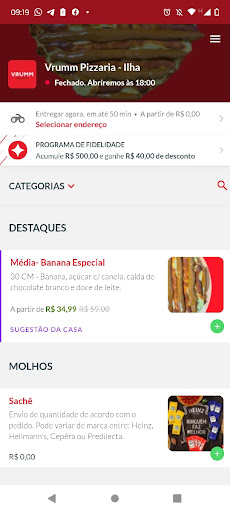 Android application Vrumm Pizzaria screenshort